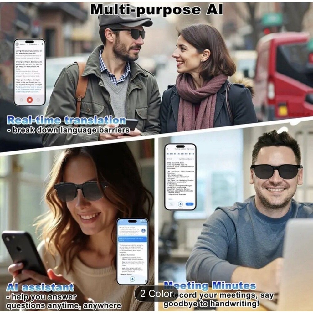 Smart AI Sun Glasses Earphones  Voice Translation Translator Listen To Music